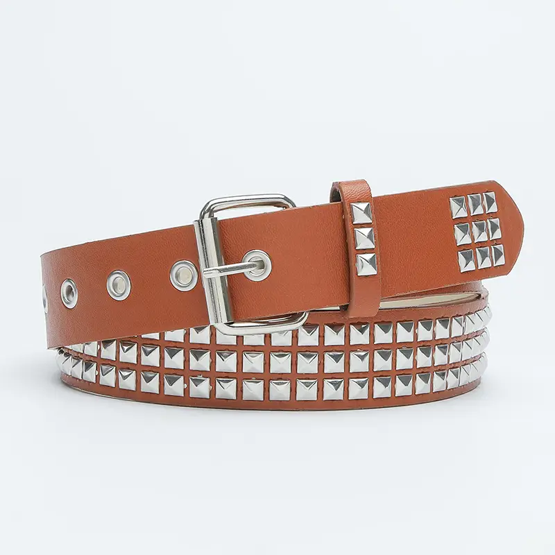 Black Square Beads Rivet Belt for Women