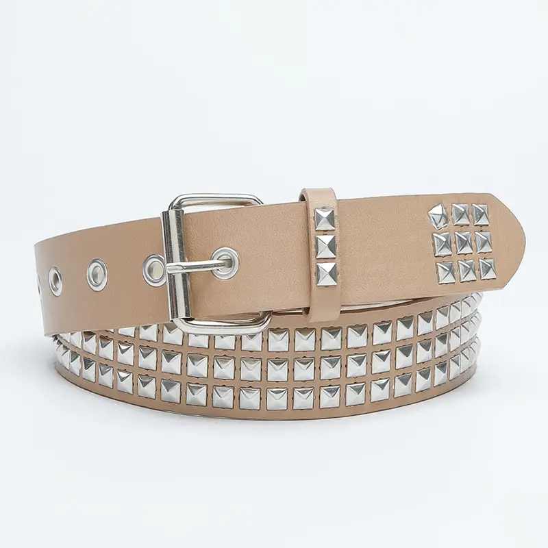 Black Square Beads Rivet Belt for Women