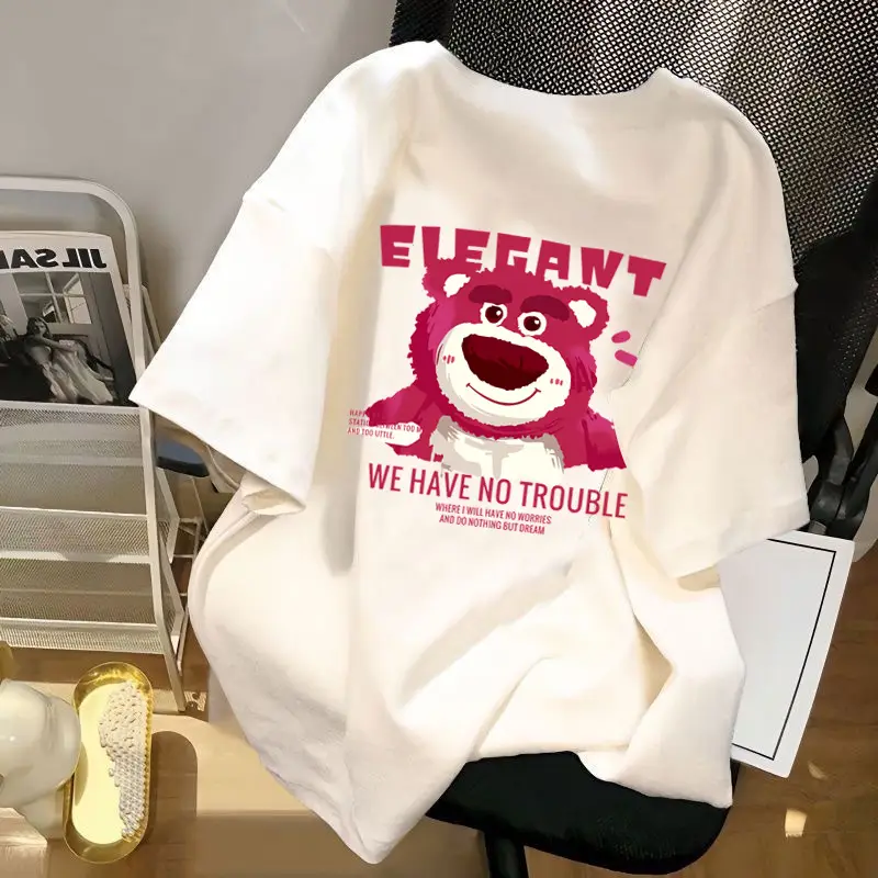 White Korean Style Short Sleeve T-Shirt with Cute Bear Print — feature 14