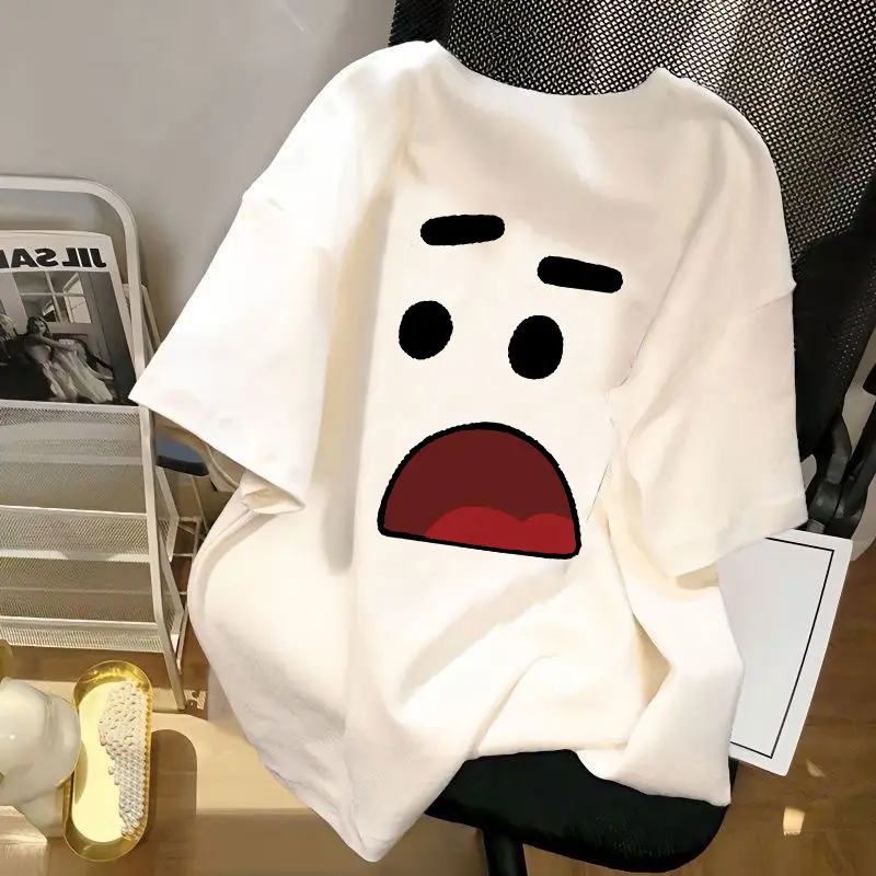 White Korean Style Short Sleeve T-Shirt with Cute Bear Print — feature 15