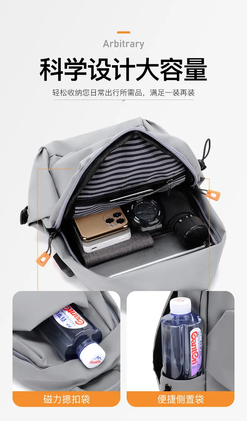 Men's Waterproof Crossbody Bag Black Multi Layer — feature 9