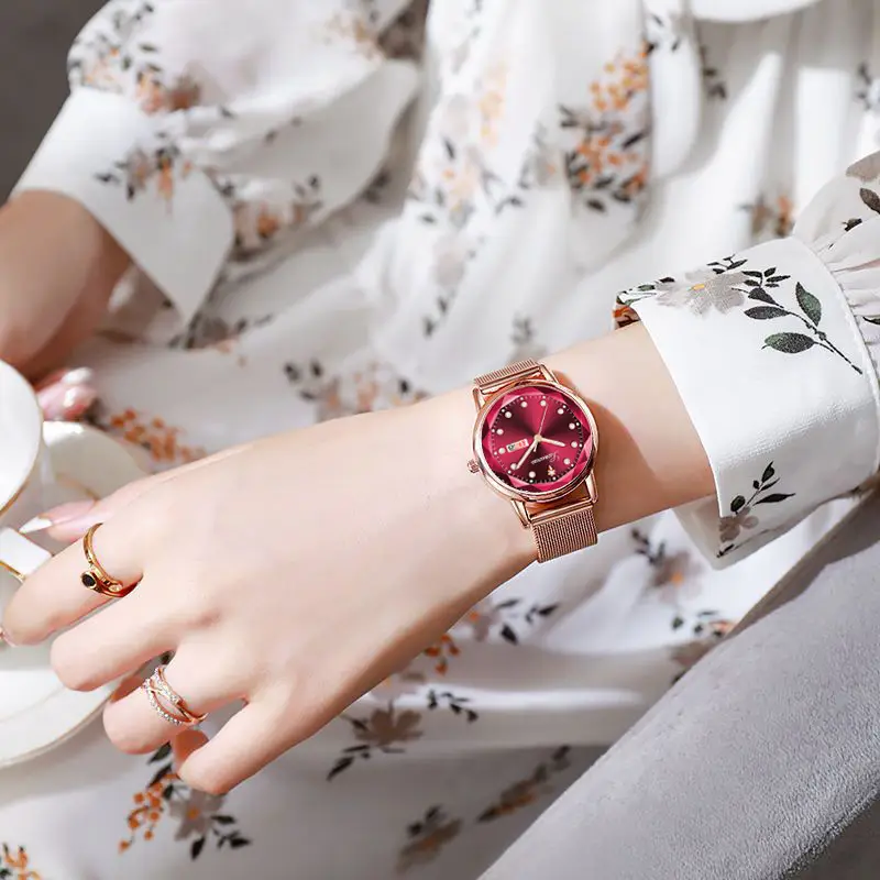 Women's Ultra-Thin Quartz Watch with Red Dial — feature 6