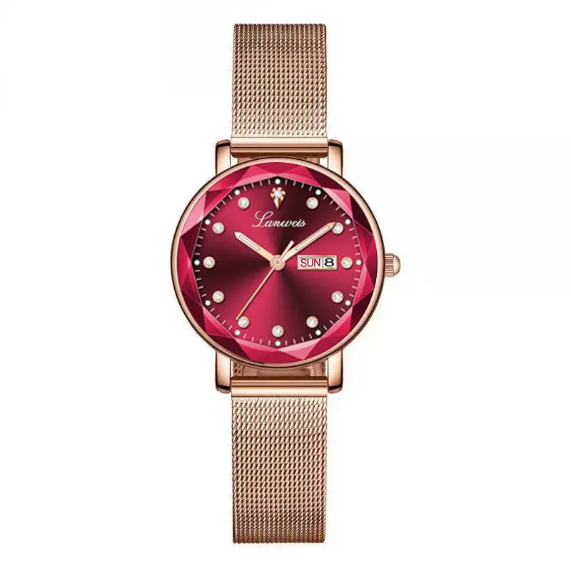 Women's Ultra-Thin Quartz Watch with Red Dial - Image 4