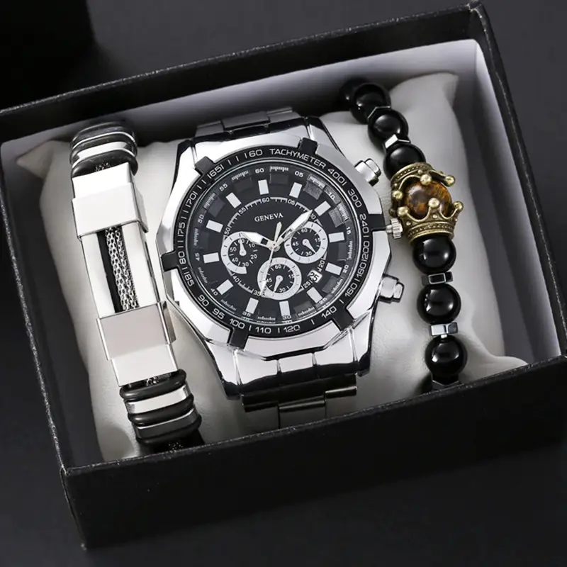 Men's Gold 3-Step Quartz Watch with Bracelet Set - Image 3