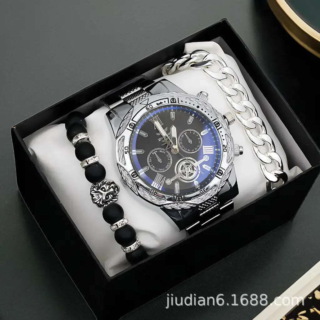 Men's Gold 3-Step Quartz Watch with Bracelet Set — feature 23