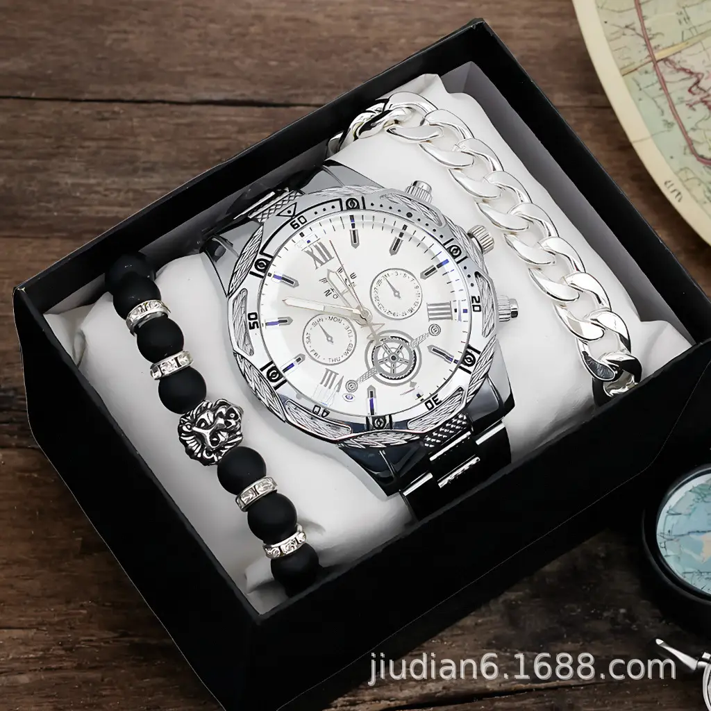 Men's Gold 3-Step Quartz Watch with Bracelet Set — feature 21