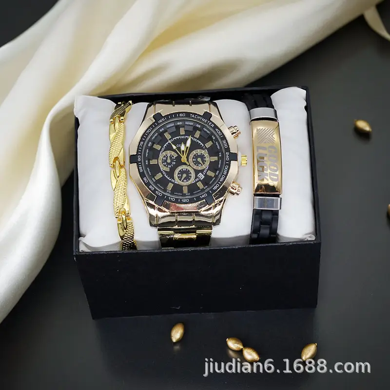 Men's Gold 3-Step Quartz Watch with Bracelet Set - Image 16