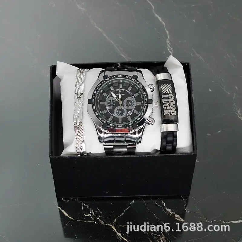 Men's Gold 3-Step Quartz Watch with Bracelet Set — feature 15