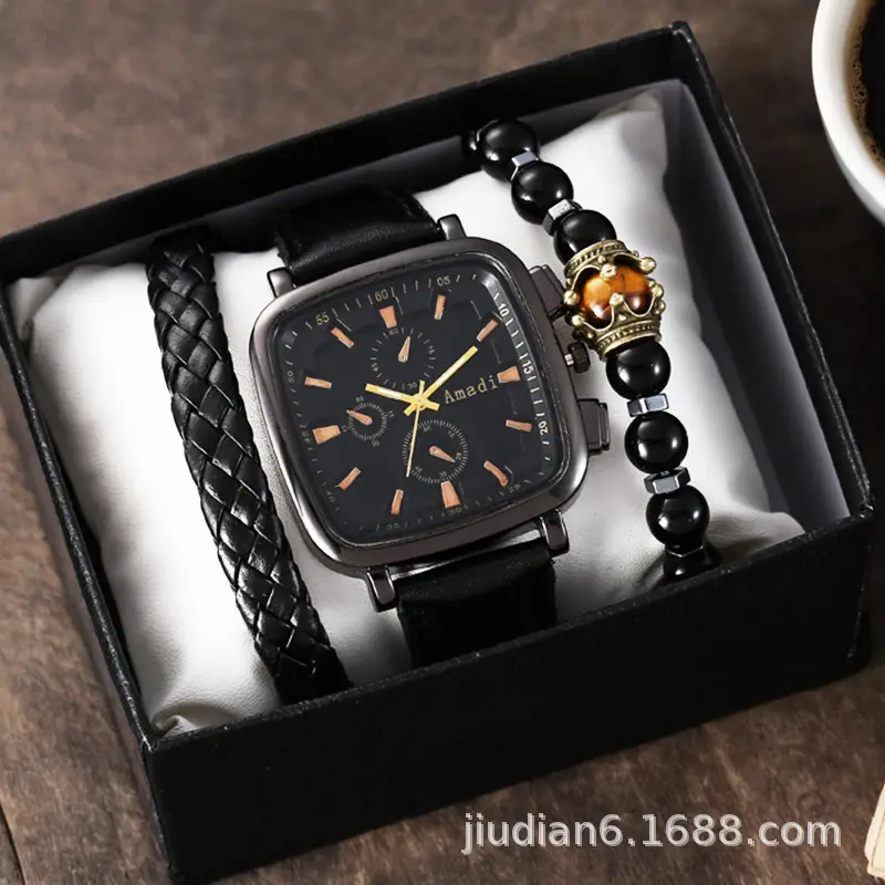 Men's Gold 3-Step Quartz Watch with Bracelet Set — feature 18