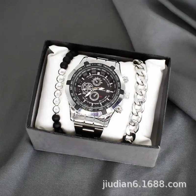 Men's Gold 3-Step Quartz Watch with Bracelet Set — feature 19