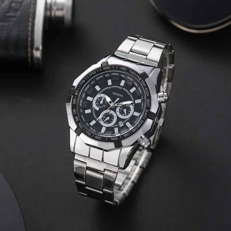 Men's Gold 3-Step Quartz Watch with Bracelet Set - Image 8