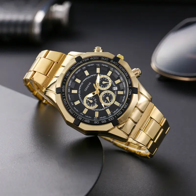 Men's Gold 3-Step Quartz Watch with Bracelet Set - Image 9