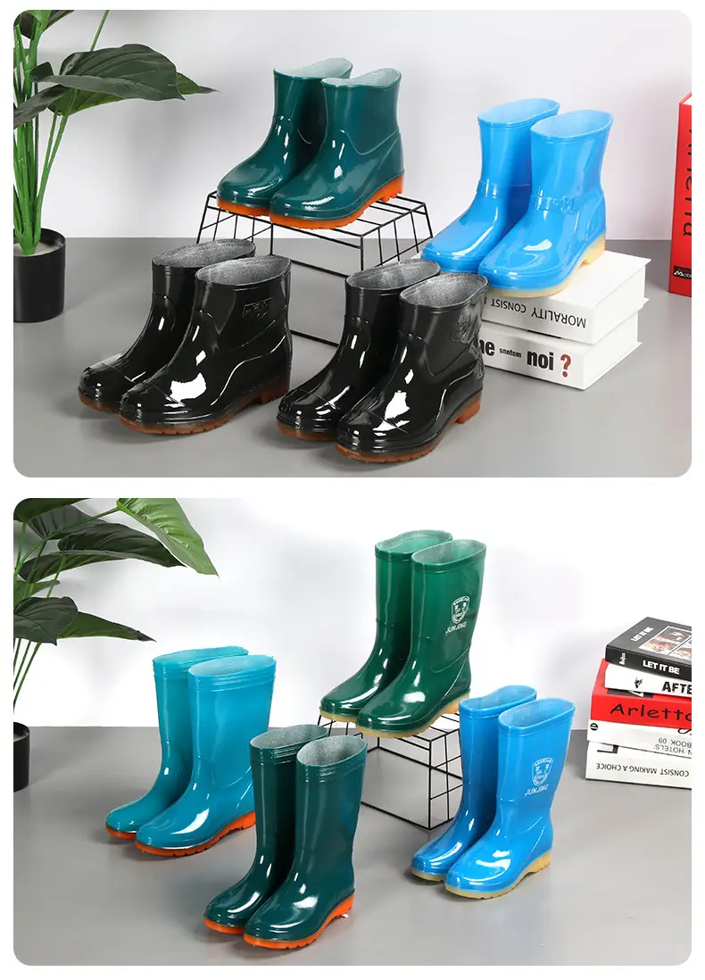 Men's PVC Rubber Rain Boots Black 33cm High — feature 21
