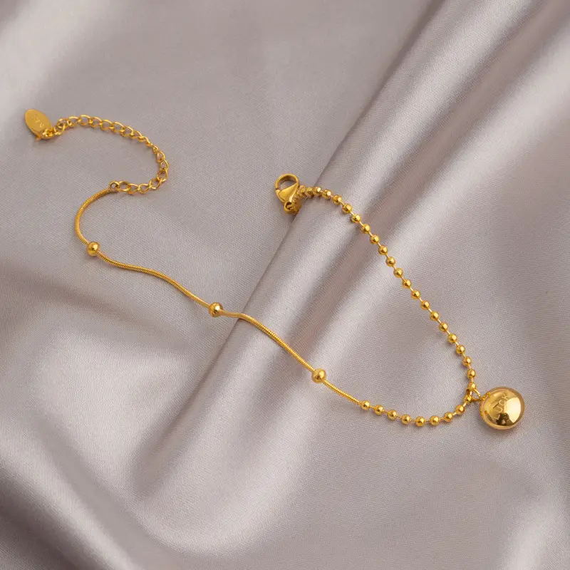 18K Gold Lucky Bean Anklet for Women - Image 4