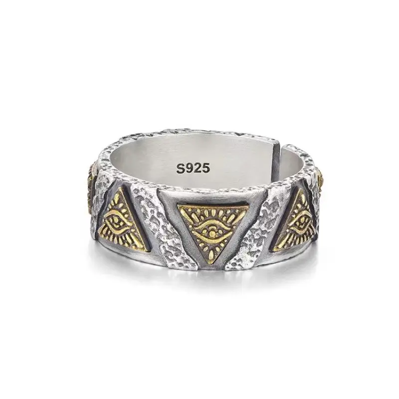 Thai Silver Ring with Golden Embroidery for Men Women - Image 5