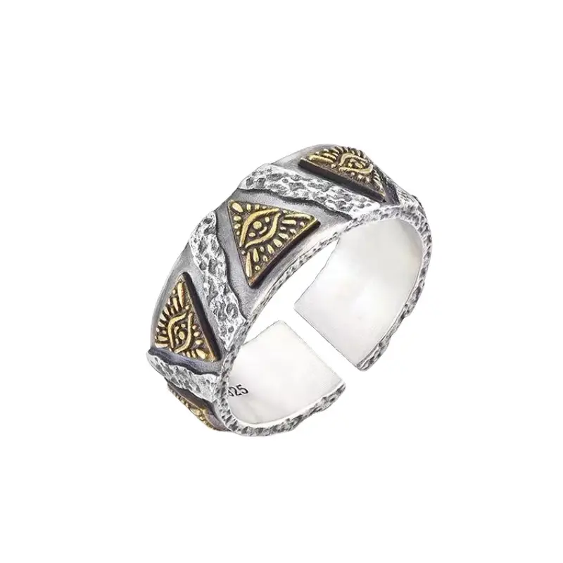 Thai Silver Ring with Golden Embroidery for Men Women - Image 6