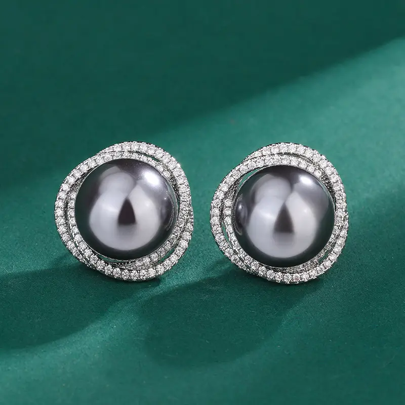 Imitation Pearl Earrings with Diamond Set - Image 7