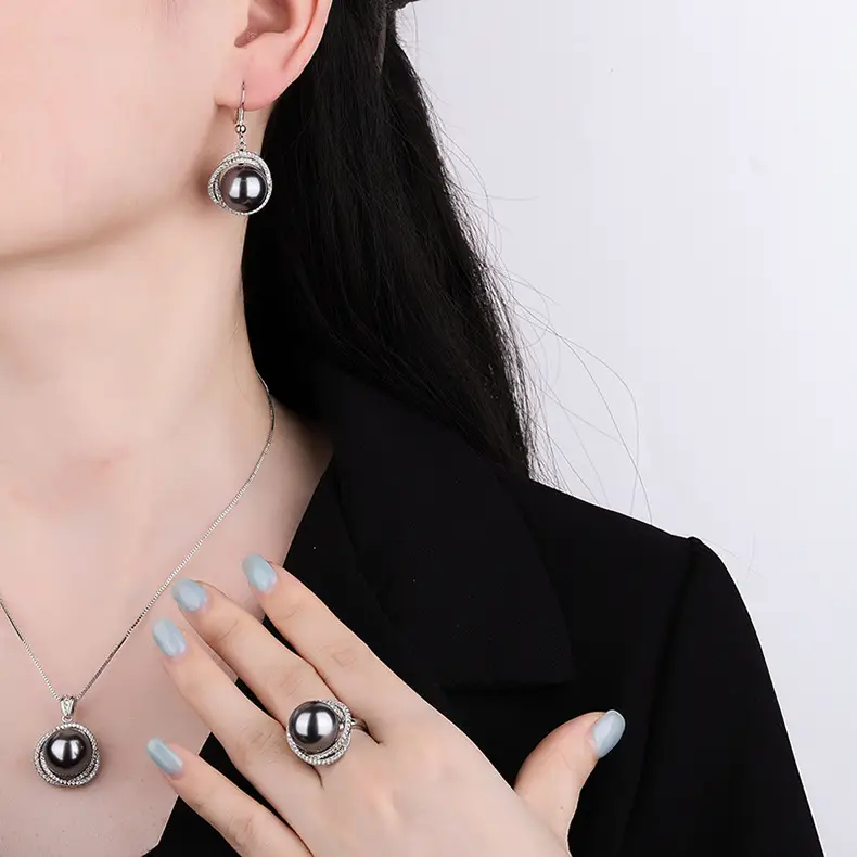 Imitation Pearl Earrings with Diamond Set — feature 2