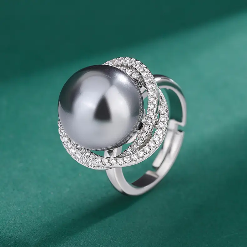 Imitation Pearl Earrings with Diamond Set - Image 2