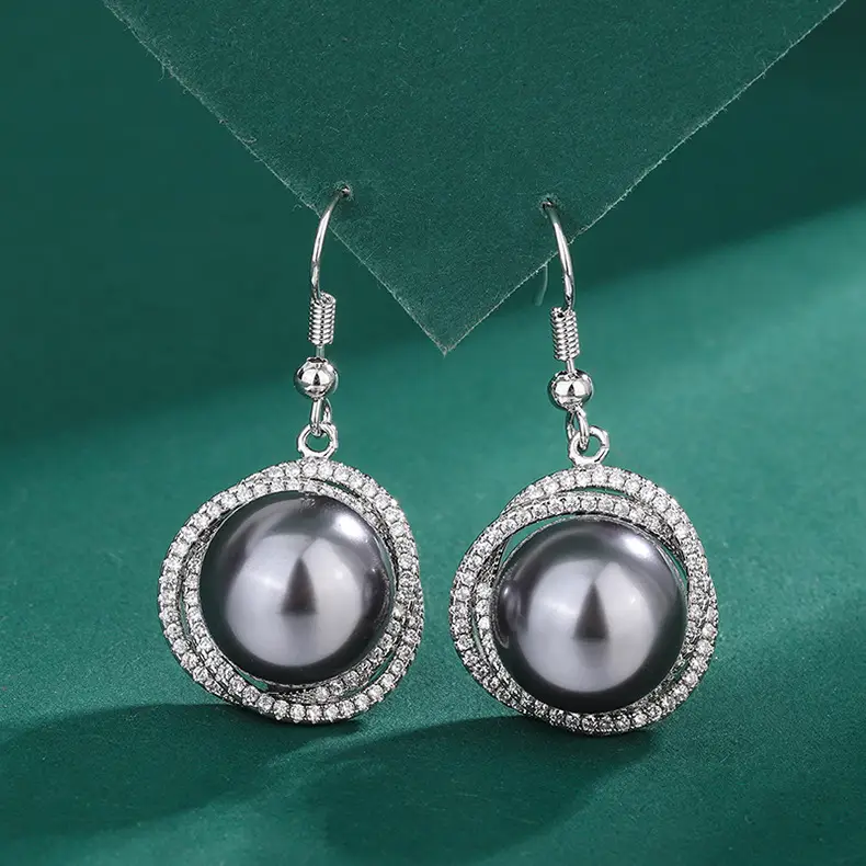 Imitation Pearl Earrings with Diamond Set - Image 3