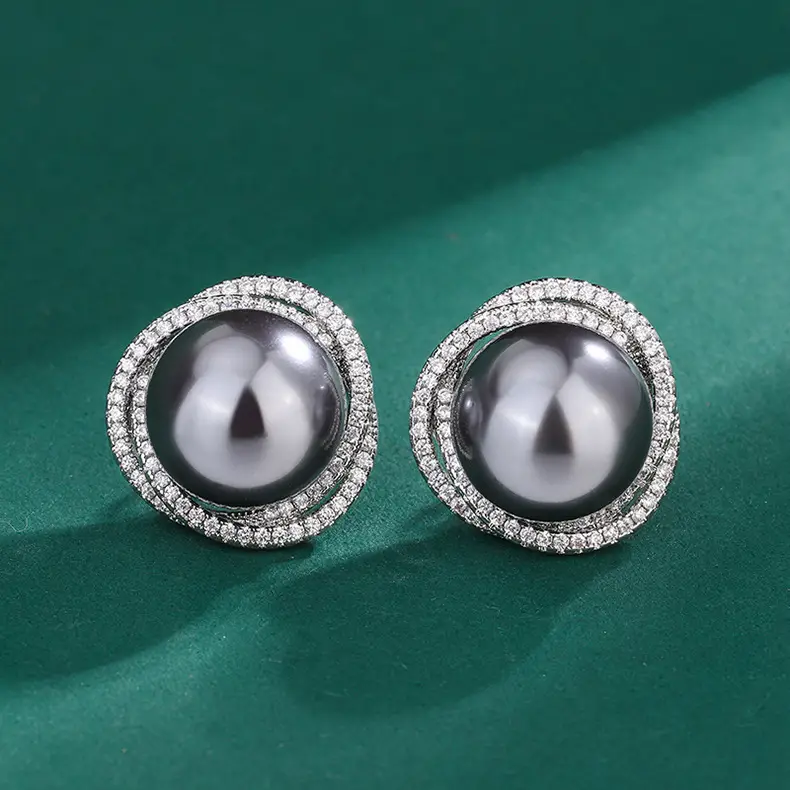 Imitation Pearl Earrings with Diamond Set - Image 4