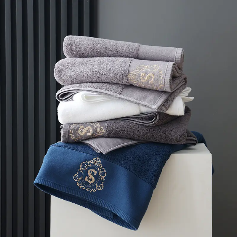 Blue Embroidered Bath Towel 80x150 Thick Adult Household - Image 7