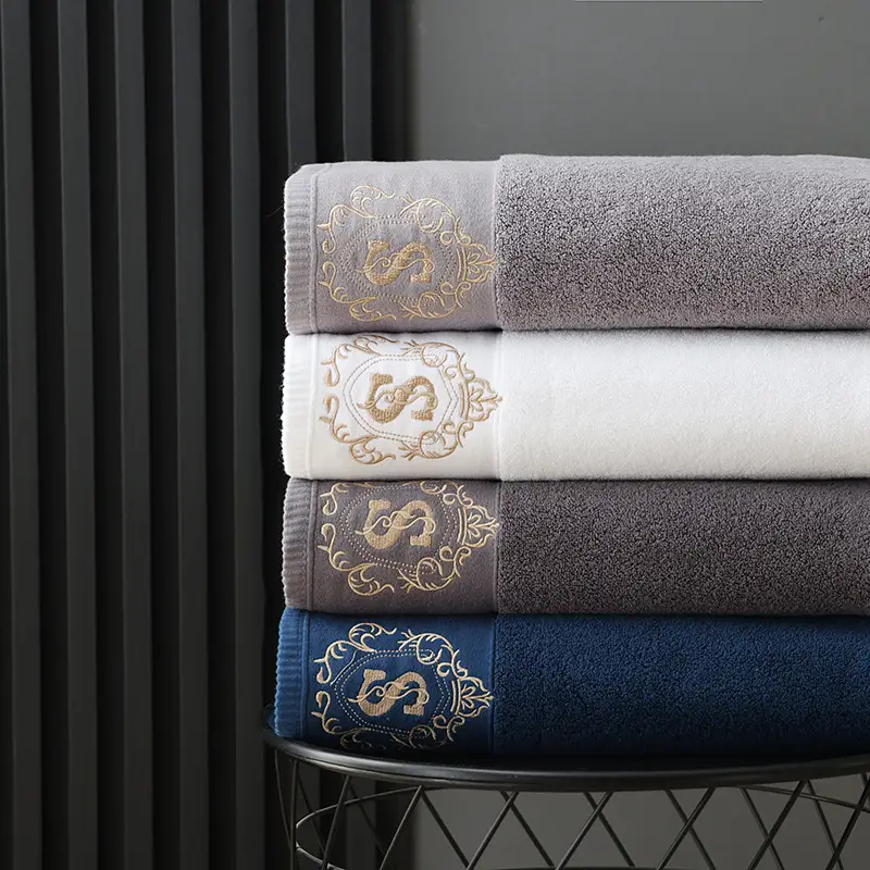 Blue Embroidered Bath Towel 80x150 Thick Adult Household - Image 8