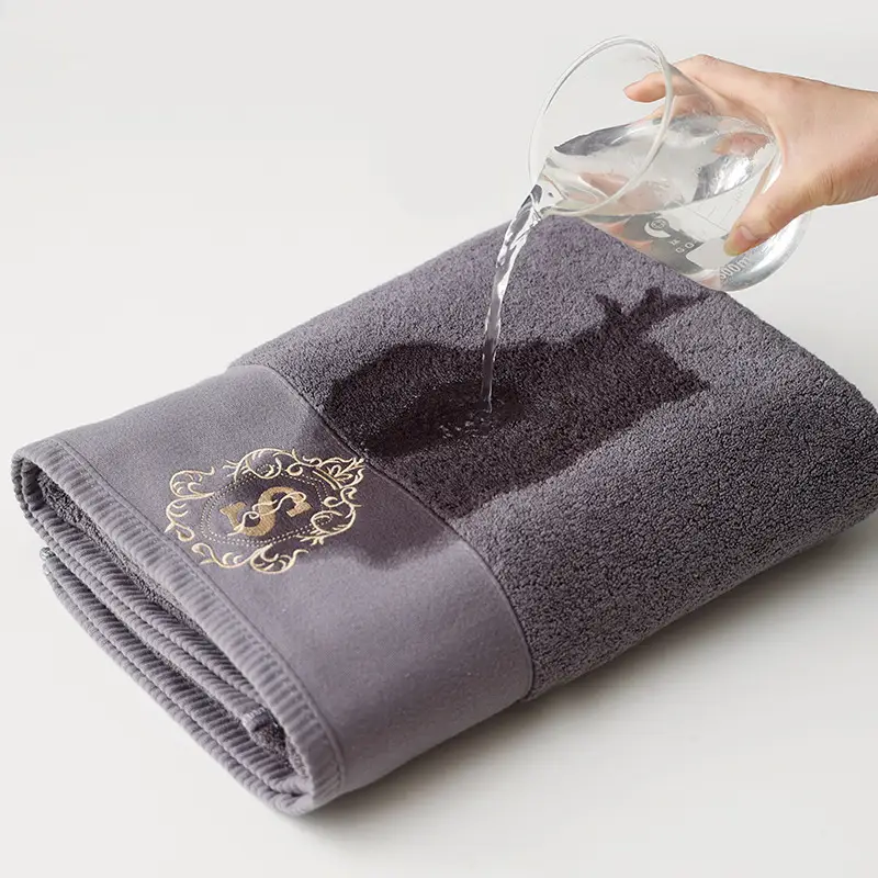 Blue Embroidered Bath Towel 80x150 Thick Adult Household - Image 9