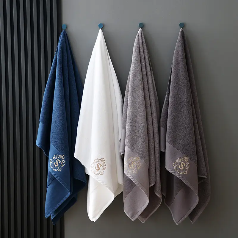 Blue Embroidered Bath Towel 80x150 Thick Adult Household - Image 10