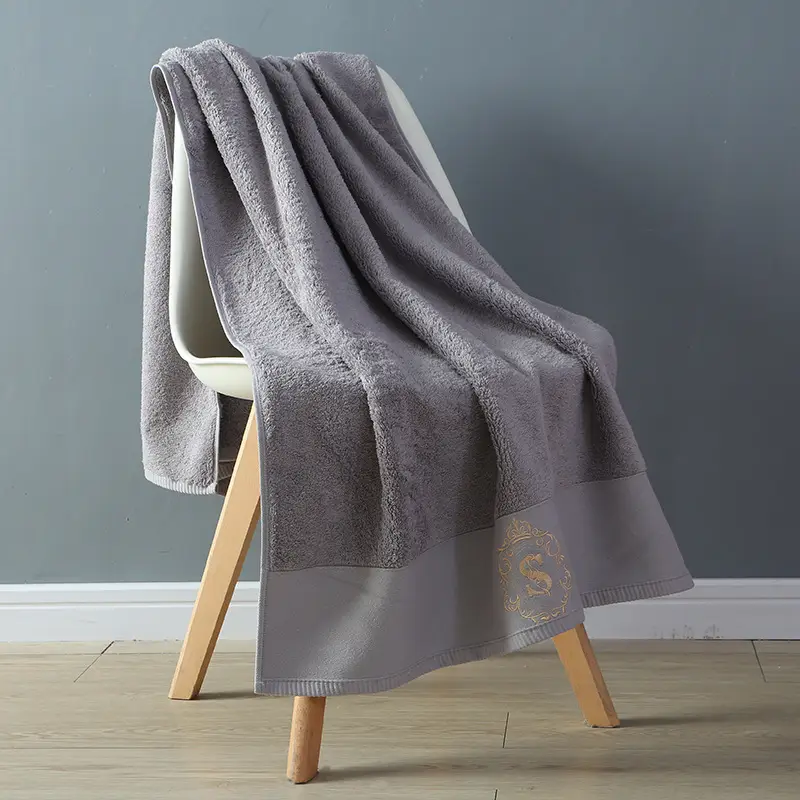 Blue Embroidered Bath Towel 80x150 Thick Adult Household - Image 3
