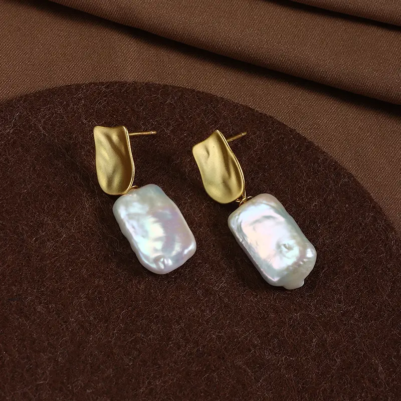 Square Pearl Earrings Gold Plated S925 Sterling Silver - Image 4