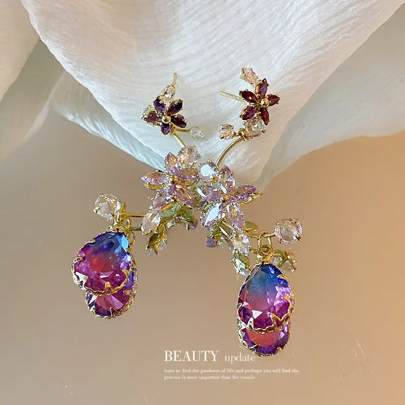 Silver Needle Light Luxury Gradient Purple Zircon Water Drop Flower Butterfly Tassel Earrings Korean Elegant Earrings Fashion Earrings - Image 55
