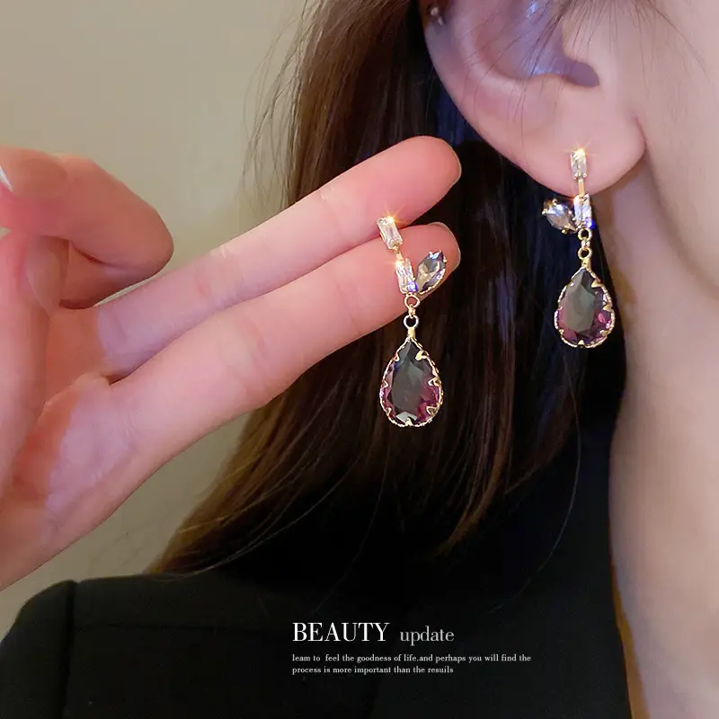 Silver Needle Light Luxury Gradient Purple Zircon Water Drop Flower Butterfly Tassel Earrings Korean Elegant Earrings Fashion Earrings - Image 56