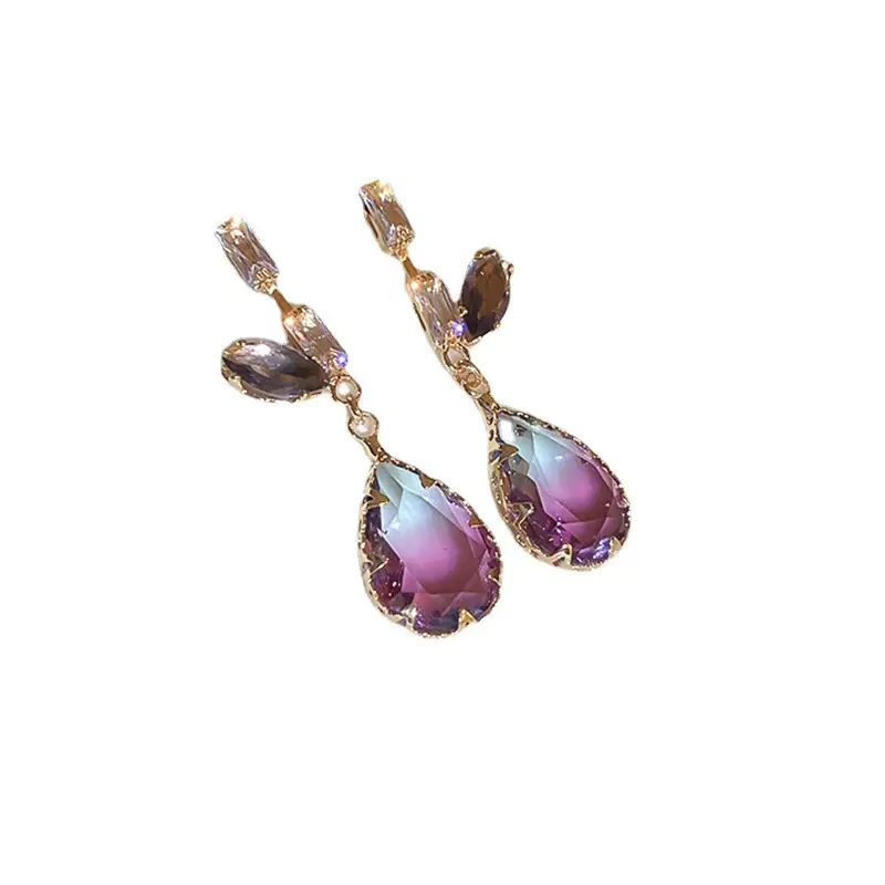 Silver Needle Light Luxury Gradient Purple Zircon Water Drop Flower Butterfly Tassel Earrings Korean Elegant Earrings Fashion Earrings - Image 57