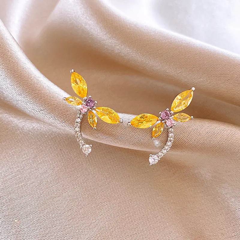 Silver Needle Light Luxury Gradient Purple Zircon Water Drop Flower Butterfly Tassel Earrings Korean Elegant Earrings Fashion Earrings - Image 25