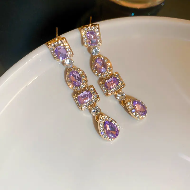Silver Needle Light Luxury Gradient Purple Zircon Water Drop Flower Butterfly Tassel Earrings Korean Elegant Earrings Fashion Earrings - Image 5