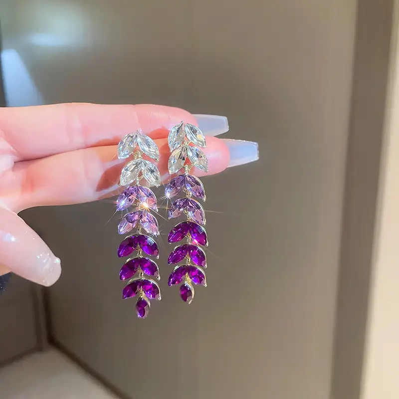 Silver Needle Light Luxury Gradient Purple Zircon Water Drop Flower Butterfly Tassel Earrings Korean Elegant Earrings Fashion Earrings - Image 6