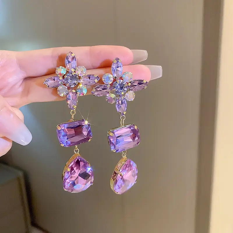 Silver Needle Light Luxury Gradient Purple Zircon Water Drop Flower Butterfly Tassel Earrings Korean Elegant Earrings Fashion Earrings - Image 7