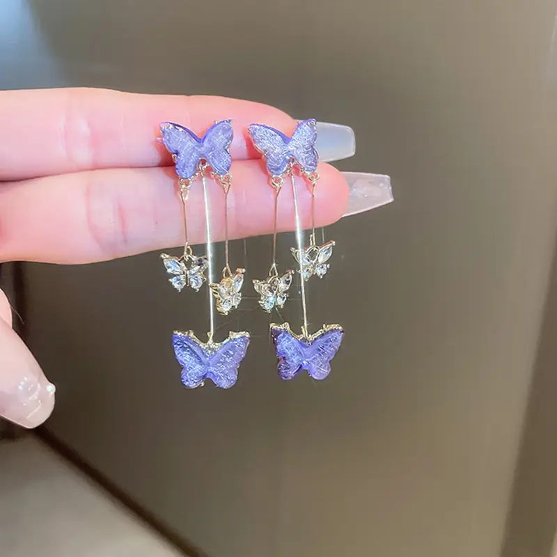 Silver Needle Light Luxury Gradient Purple Zircon Water Drop Flower Butterfly Tassel Earrings Korean Elegant Earrings Fashion Earrings - Image 9