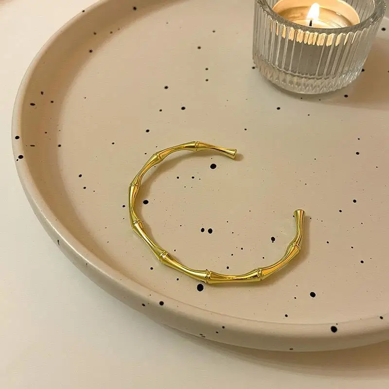 Gold Half-Open Bamboo Bracelet for Women