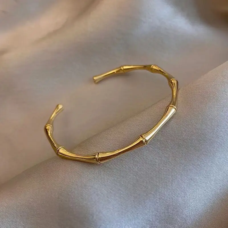 Gold Half-Open Bamboo Bracelet for Women