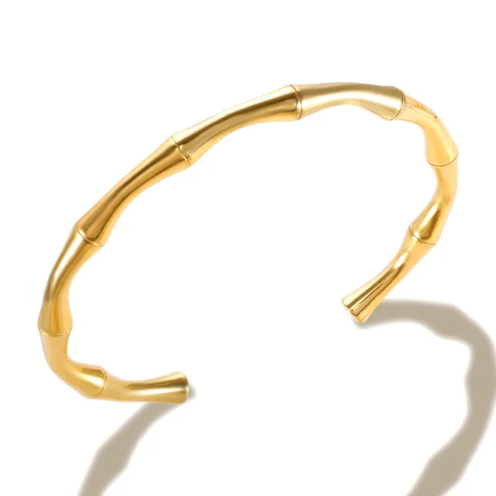 Gold Half-Open Bamboo Bracelet for Women