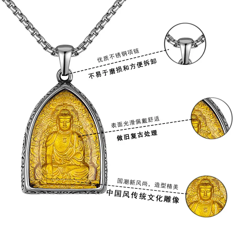 Titanium Steel Buddha Pendant Necklace for Men Women