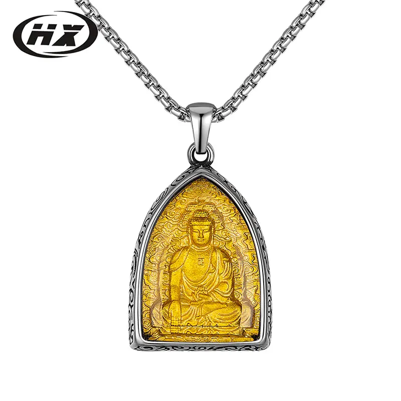 Titanium Steel Buddha Pendant Necklace for Men Women