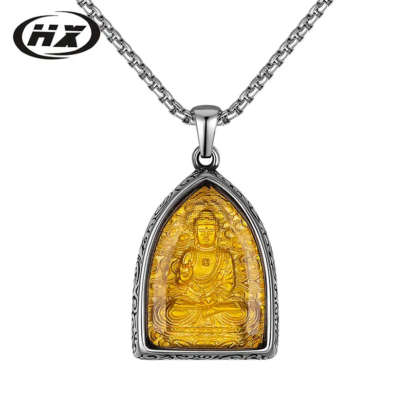 Titanium Steel Buddha Pendant Necklace for Men Women