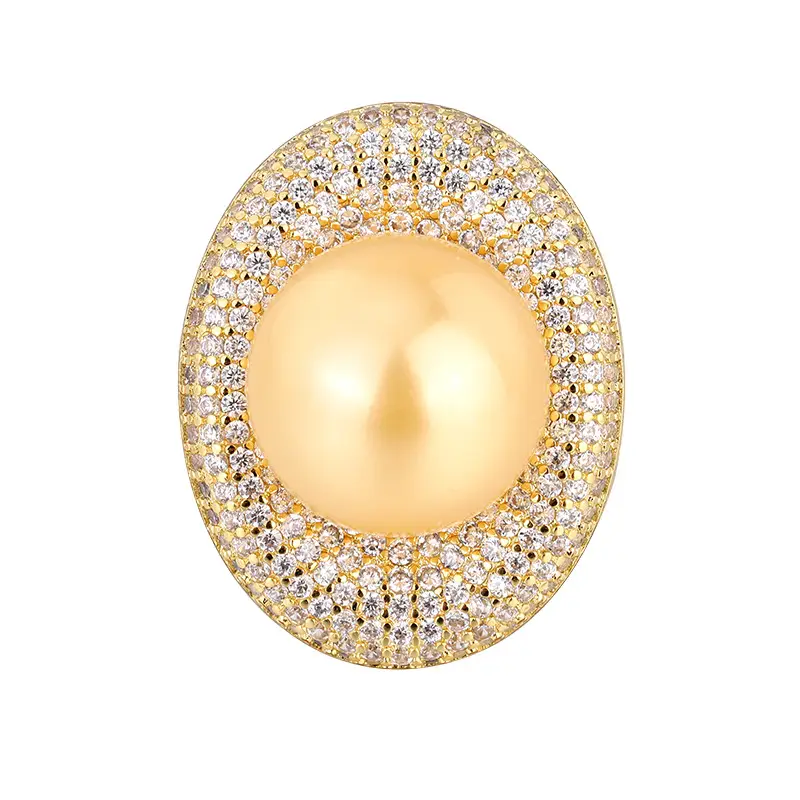 Women's Gold Pearl Ring with Diamond Set Adjustable