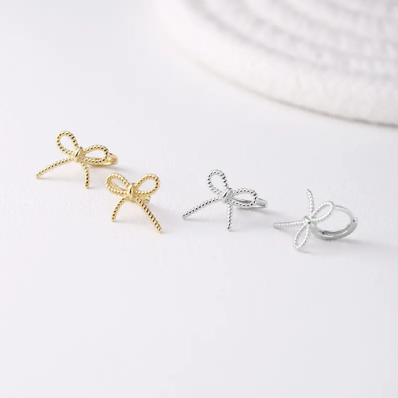 Korean Style Hollow Bow Earrings 925 Silver - Image 5