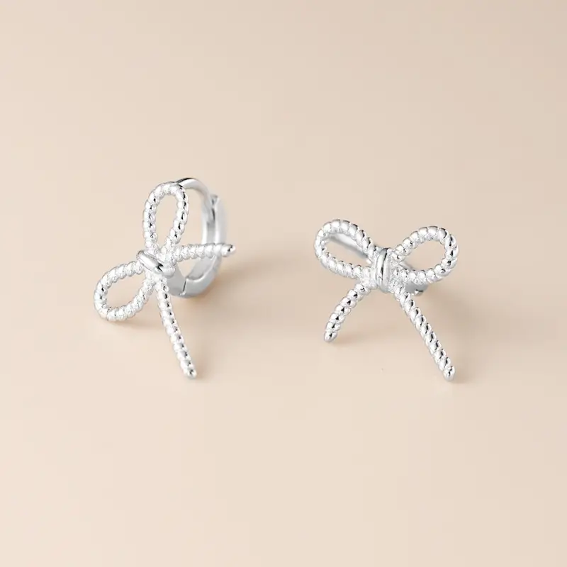 Korean Style Hollow Bow Earrings 925 Silver - Image 6