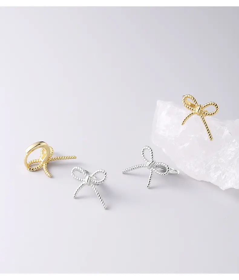 Korean Style Hollow Bow Earrings 925 Silver — feature 13
