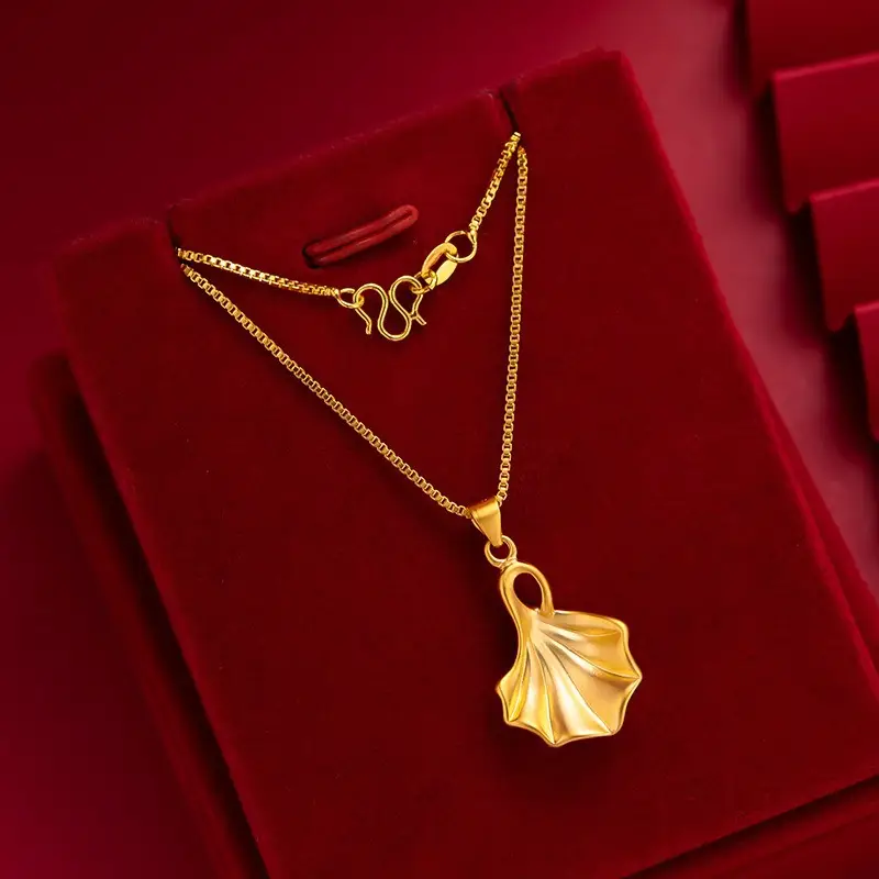 Vietnam Gold Necklace Ginkgo Leaf Pendant Brass - Image 9